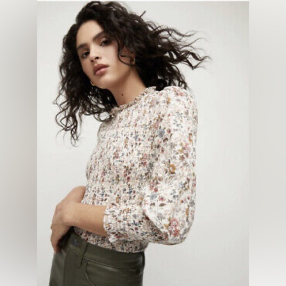 Veronica Beard Kali ruffled smocked floral print cotton top size 4 - Picture 3 of 16